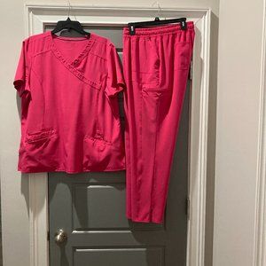 Women Scrubstar Set: XL Pink Scrub Set Top & Pants